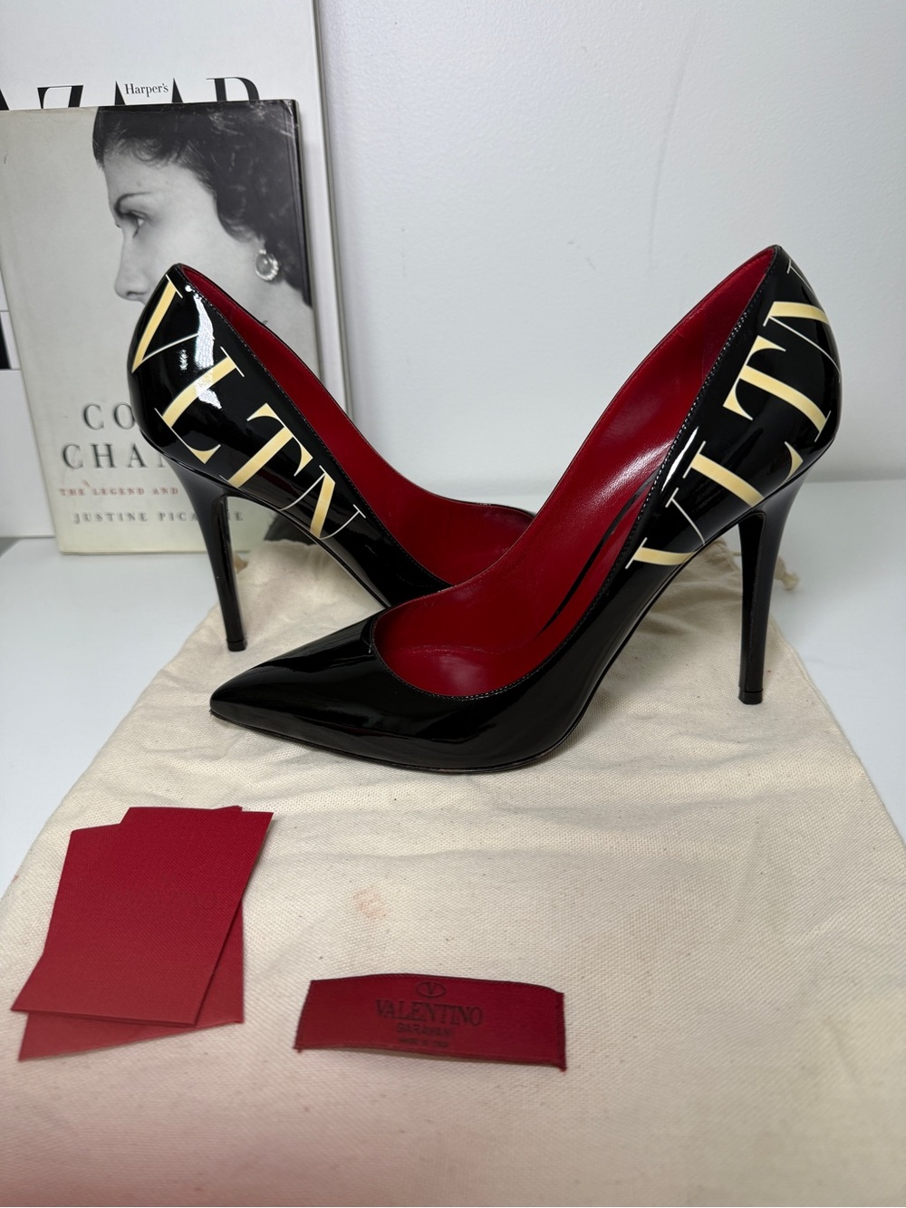 Valentino Garavani VLTN Logo Black Patent Leather Pointed-Toe Pumps | Size 40